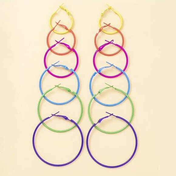 6pr Multi Color Hoop Earrings Bold Dangle Small Large Diva Stylish Y2K Retro - Picture 1 of 3